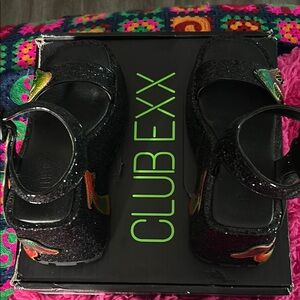 CLUB EXX Black Glitter Platform Mushroom Sandals